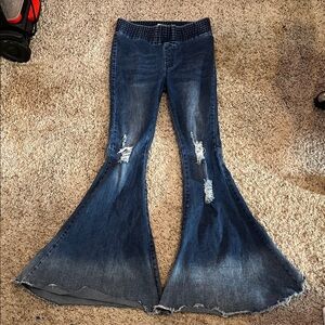Stylish Blue Distressed Bellbottom Jeans Turquoise Haven Small
